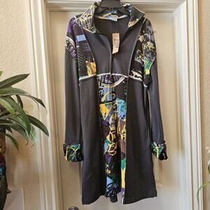 New Art Artsy Grafiti Animated Closet NYC Dress Long Sleeve Gray Colorful Design